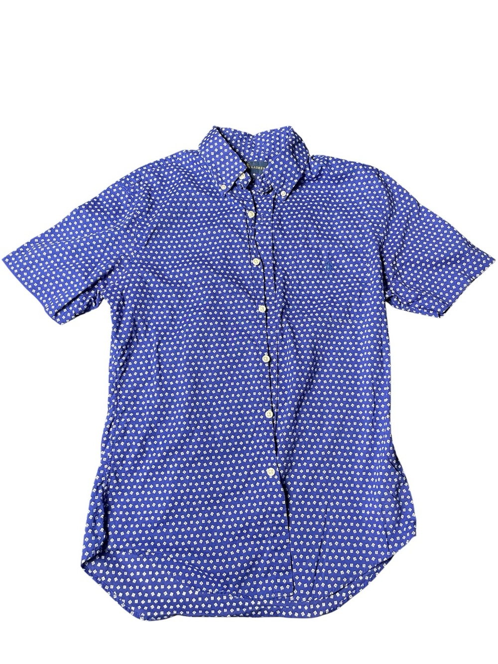Ralph Lauren Short-Sleeve Button-Down Shirt in Blue with White Print Size M